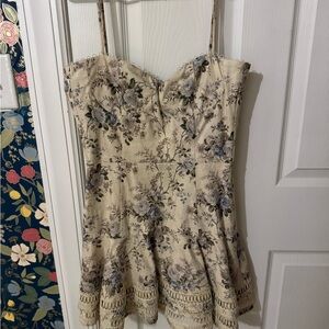 V. Chapman Cream Floral Mini Dress with Blue and Brown Accents